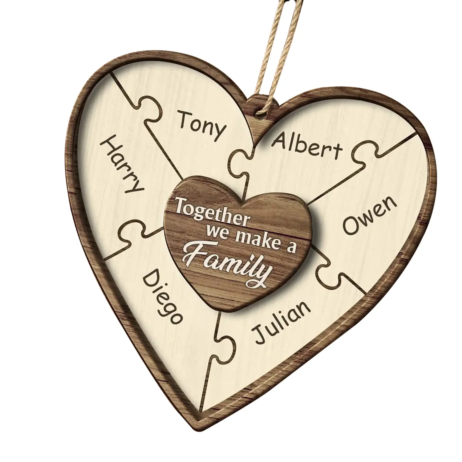 Custom Name Christmas Puzzle Together We Make A Family - Gift For Family - Personalized 2-Layered Wooden Ornament