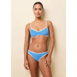 Rachel Luxe Ribbed Bikini Top Marina Blue / Optic White
