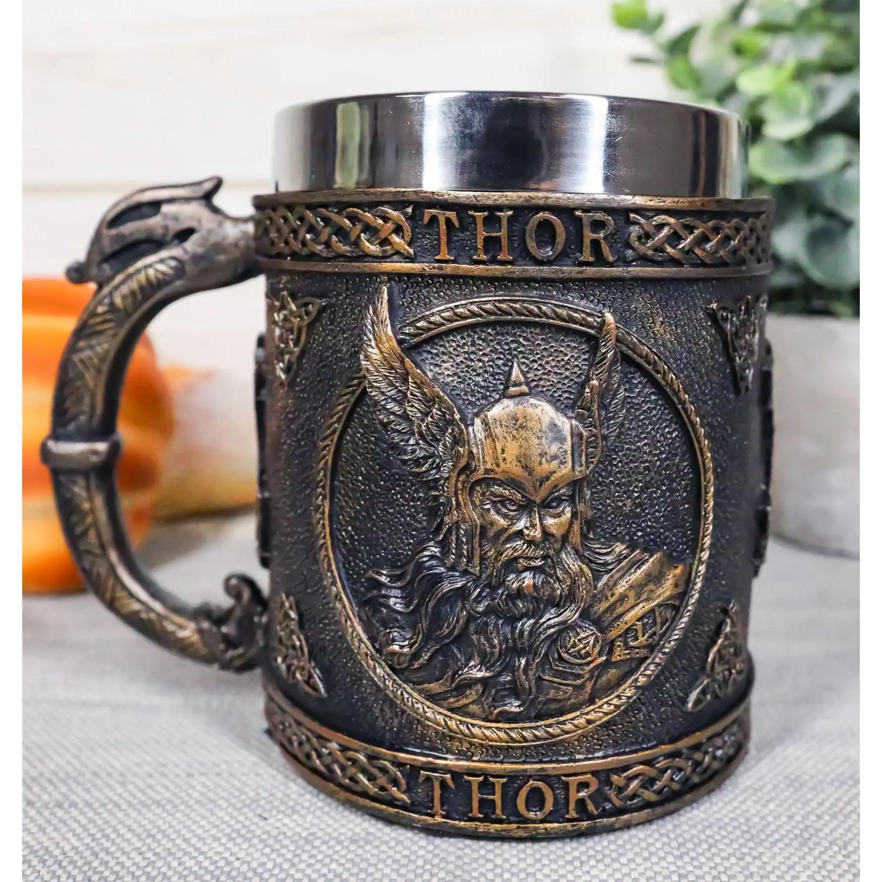 Ebros Norse Mythology Viking God Of Thunder Thor Coffee Mug Resin Drink Cup Tankard