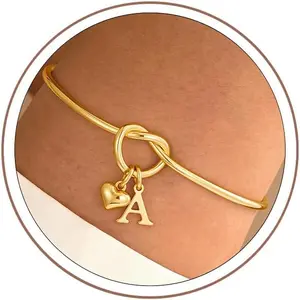 Knot Initial Bracelets for Women Teen Girls, Bridesmaid Gift Personalized Cuff Bangle Bracelet, Heart Initial Bracelet Friendship Bracelets Jewelry for Women