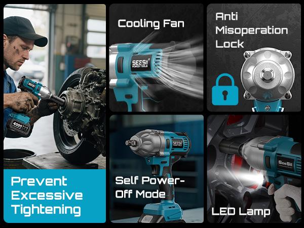 Upgraded 1200N.m(885ft-lbs) Brushless Impact Wrench 1/2", Seesii Cordless Impact Wrench with One Battery, Six Sockets, Quick-Change Chuck- Heavy Duty Power Tool for Professional Mechanics & DIY Enthusiasts, Black Friday Deals