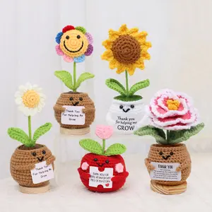 Greatflower Hand-Crocheted Multi-Flower Smiley Potted Plant Versatile Tabletop Preserved Flower Decoration with Unique Craftsmanship and Cheerful Vibe