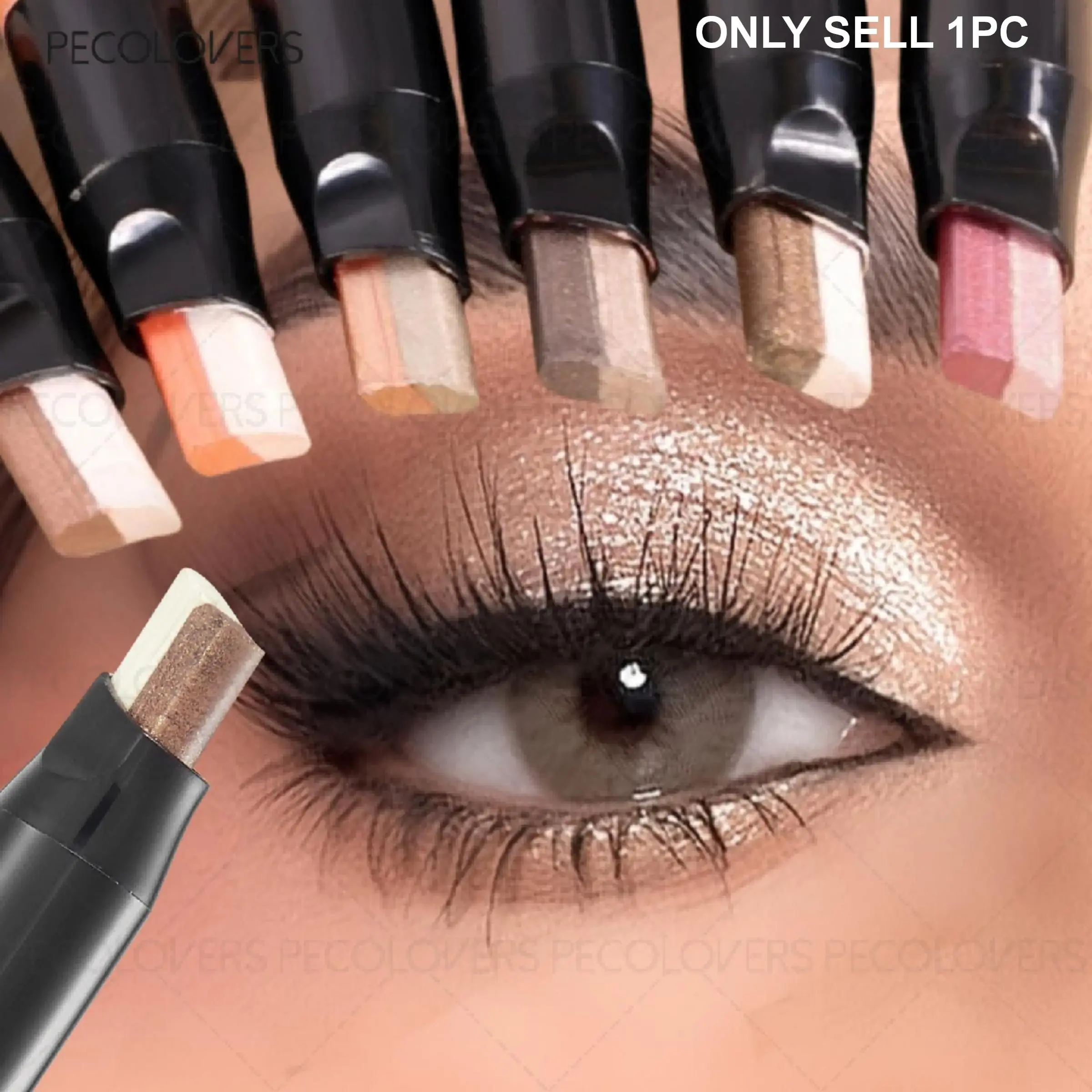 1PC Two-color Gradient Eyeshadow Pencil, Eye Brightening, Metallic Glitter, Lazy Eyeshadow, One Touch Setting, Eyeshadow Stick, Glitter Shimmer Eyeshadow, Eye Makeup, Eye Makeup Products