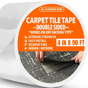 Double Sided Carpet Tape Heavy Duty Carpet Tile Tape 4in x 90ft Wide Carpet Tape for Installing Carpet Tile, Vinyl, Carpet on Carpet, Rubber, Rugs, Indoor / Outdoor