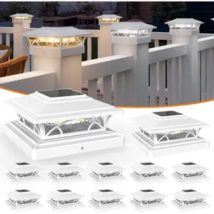 4x4 Solar  Cap Lights, 12 Pack Solar Fence  Lights, IP65  Auto On/Off, 2-Mode Outdoor Lights for 4x4 6x6 /4x4 5x5 Vinyl Posts, Deck, Patio & Yard, White (Easy Install)