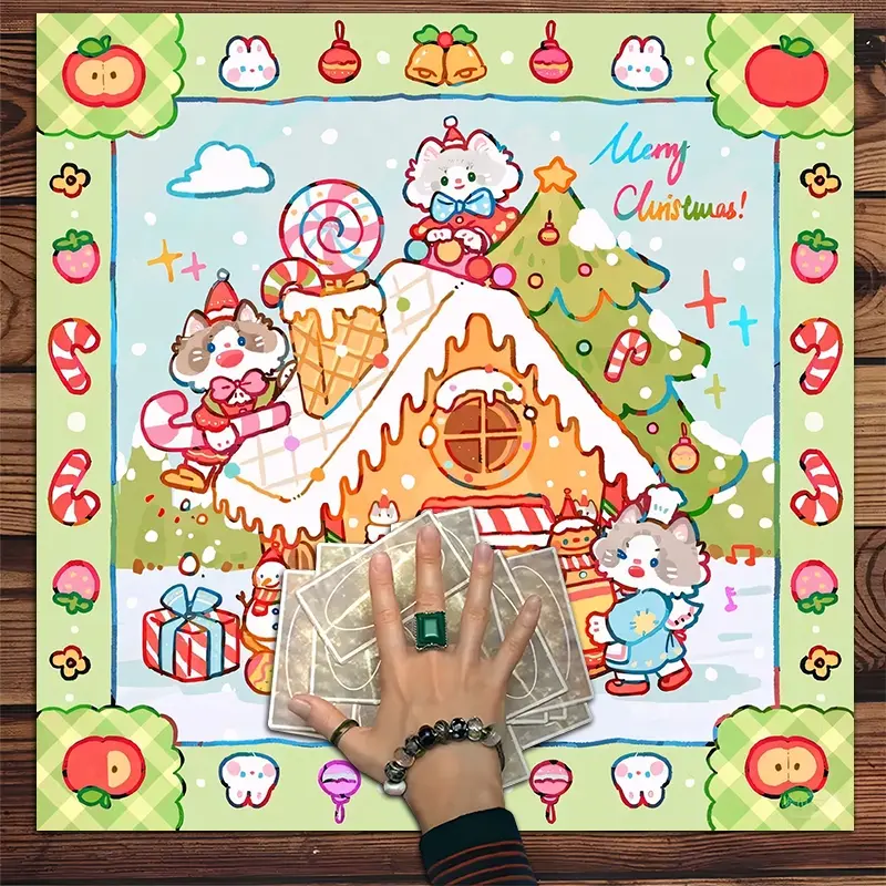 1pc Gingerbread House Cat Table Cover Cute Christmas Decor and Whimsical Room Decoration, Soft Fabric Tablecloth for Holiday Parties and Family Home Use