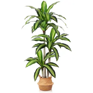 Artificial Plants, 5 Ft Dracaena Tree Faux Plants Indoor Outdoor Decor Fake Tree with Woven Seagrass Basket Plants for Home Decor Office Living Room Porch Patio Housewarming