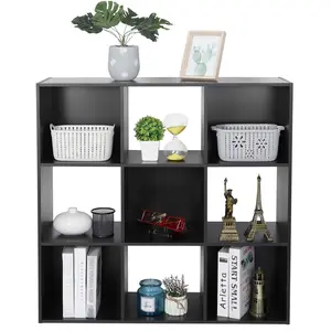 Zeny 9-Cube MDF Wood Bookshelf Book Rack - 3-Shelf Indoor Storage Organizer, Modern Design, Quick Setup, Removable Panels, for Living Room, Black