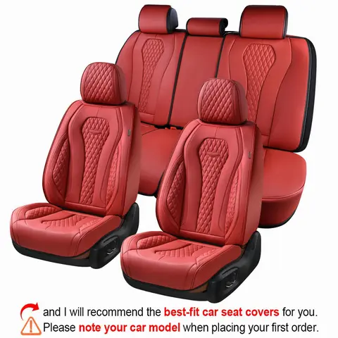 【Coverado】Breathable Faux-Leather 5-Seat Black&Red Luxury Waterproof Stain-Resistant Car Seat Covers, Airbags Compatible, Fits Lexus/BMW/Honda & 6000+ Vehicles, Pick-Up Truck Compatible, 1-Year Warranty, B8839, 5 Seats