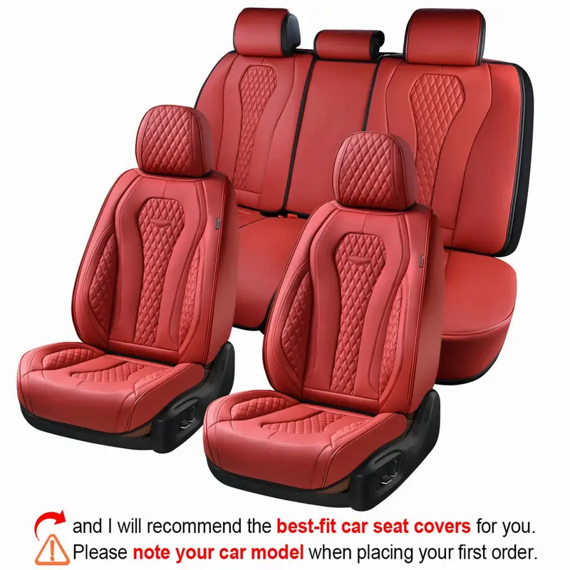 【Coverado】Breathable Faux-Leather 5-Seat Black&Red Luxury Waterproof Stain-Resistant Car Seat Covers, Airbags Compatible, Fits Lexus/BMW/Honda & 6000+ Vehicles, Pick-Up Truck Compatible, 1-Year Warranty, B8839, 5 Seats
