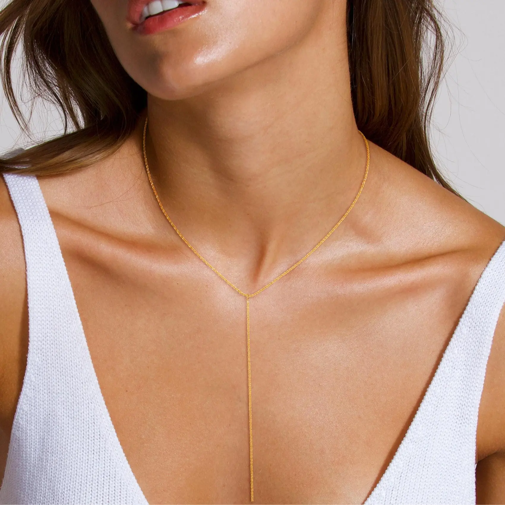 FREEKISS Gold Dainty CZ Y Necklace - Minimal Sparkle Layering Chain, Gift for Her backtoschoolshopping