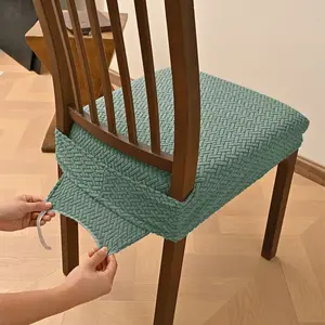 Premium stretch dining chair cover with removable, machine-washable jacquard cushion covers and sturdy snap fasteners; kitchen furniture protective cover