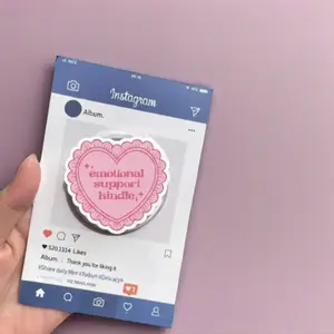 Emotional Support Kindle Heart Phone Grip Cute Pink Coquette Bookish Grip Stand, Magnetic E-Reader Holder, Gift for Romance Readers