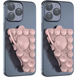 Silicone Suction Phone Holder Mount for Mirror & Shower, Hands-Free Adhesive Wall Mount for iPhone & Android, Selfie Video Stand, Stick-On Reusable Phone Grip, Double-Sided Light Pink 2-Pack, Bathroom, Gym, Kitchen Use, phone accessories, phone stand
