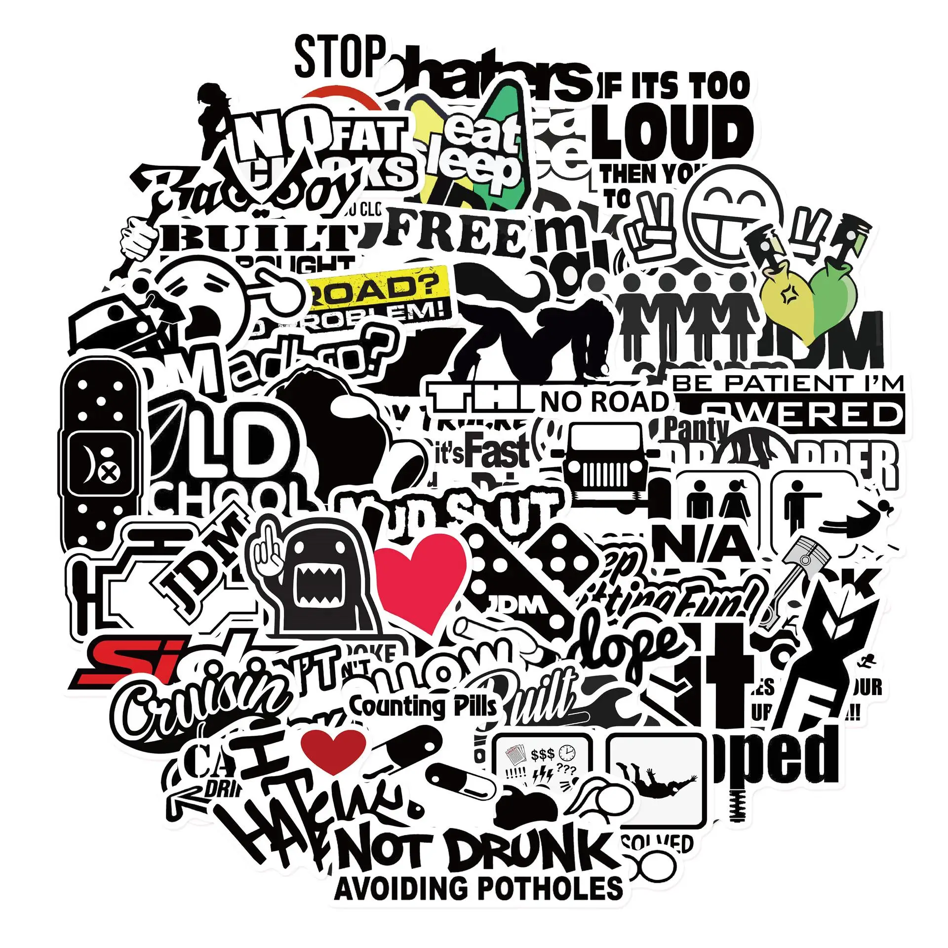 Cartoon Slogan Pattern Car Stickers, Waterproof Car Decals, Car DIY Decorative Sticker For Phone Case, Computer, Guitar, Bag, Water Cup, Scrapbook