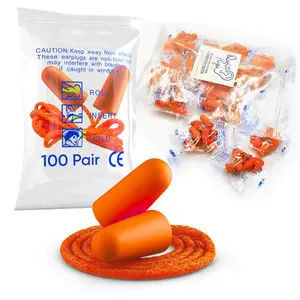 20-200 Pairs Foam Ear Plugs with Cord 32dB Individually Wrapped Noise Cancelling Sound Blocking Soft Hearing Protection Disposable for Sleeping, Shooting, Racing, Gun Range, Construction, Mowing, Woodworking