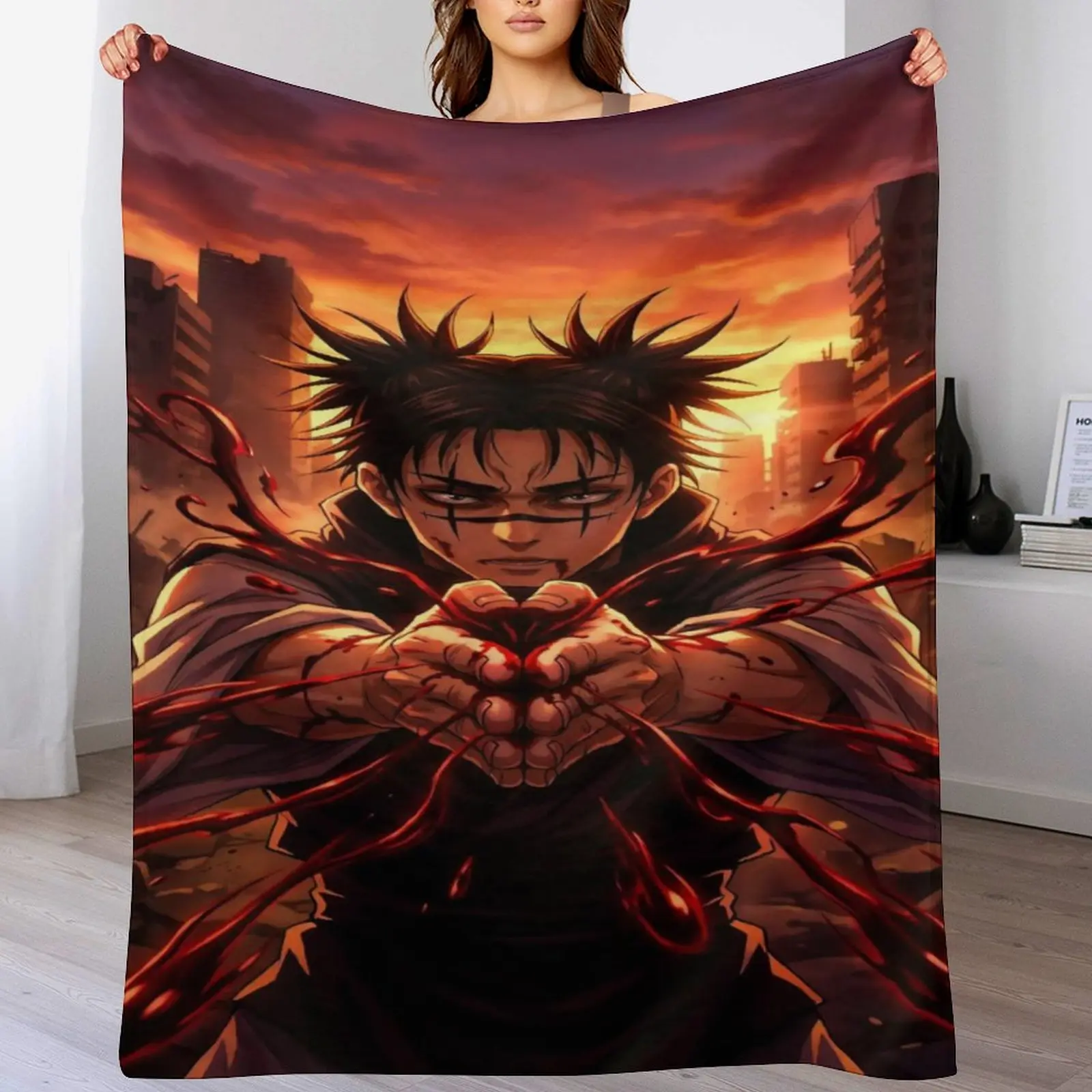 Jujutsu Kaisen Choso Soft Portable Fleece Blanket - Blood Manipulation Anime Throw, JJK Dark Sunset Cozy Anime Graphic Hanging Decor for Fan Rooms, Jujutsu Kaisen Graphic Hanging Decor
