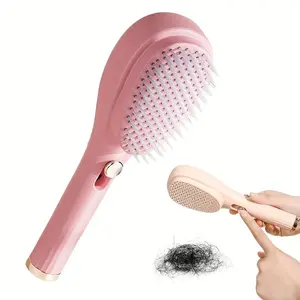 [Holiday Haul] 1PCS Pink Telescopic Control Hair Brush ABS Plastic Handle, Nylon Bristles, Scalp Massage Function, Ideal for All Hair Types, Enhances Shine & Smoothness