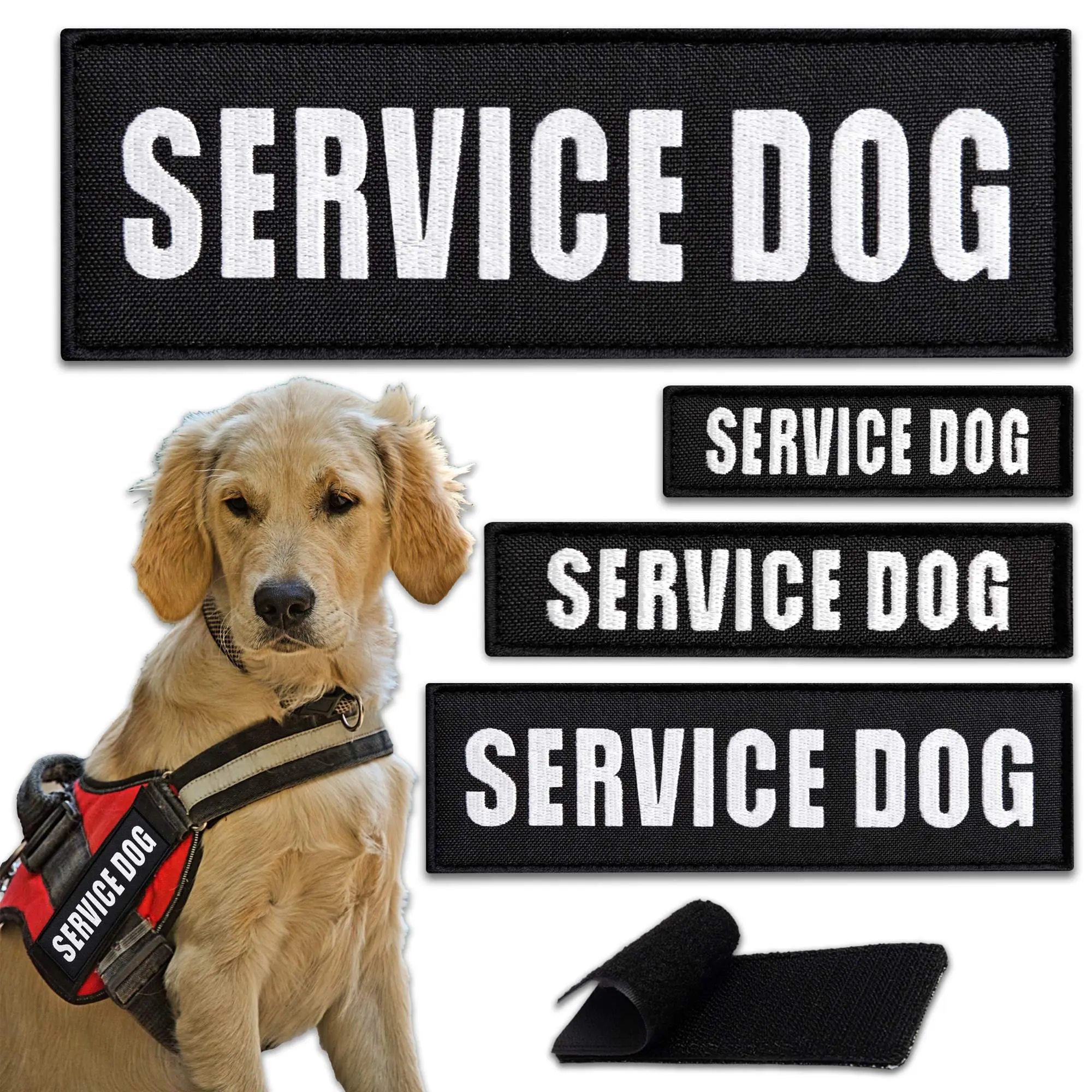 4-Pcs Service Dog Patch for Dogs, Embroidered Patch Hook & Loop Set