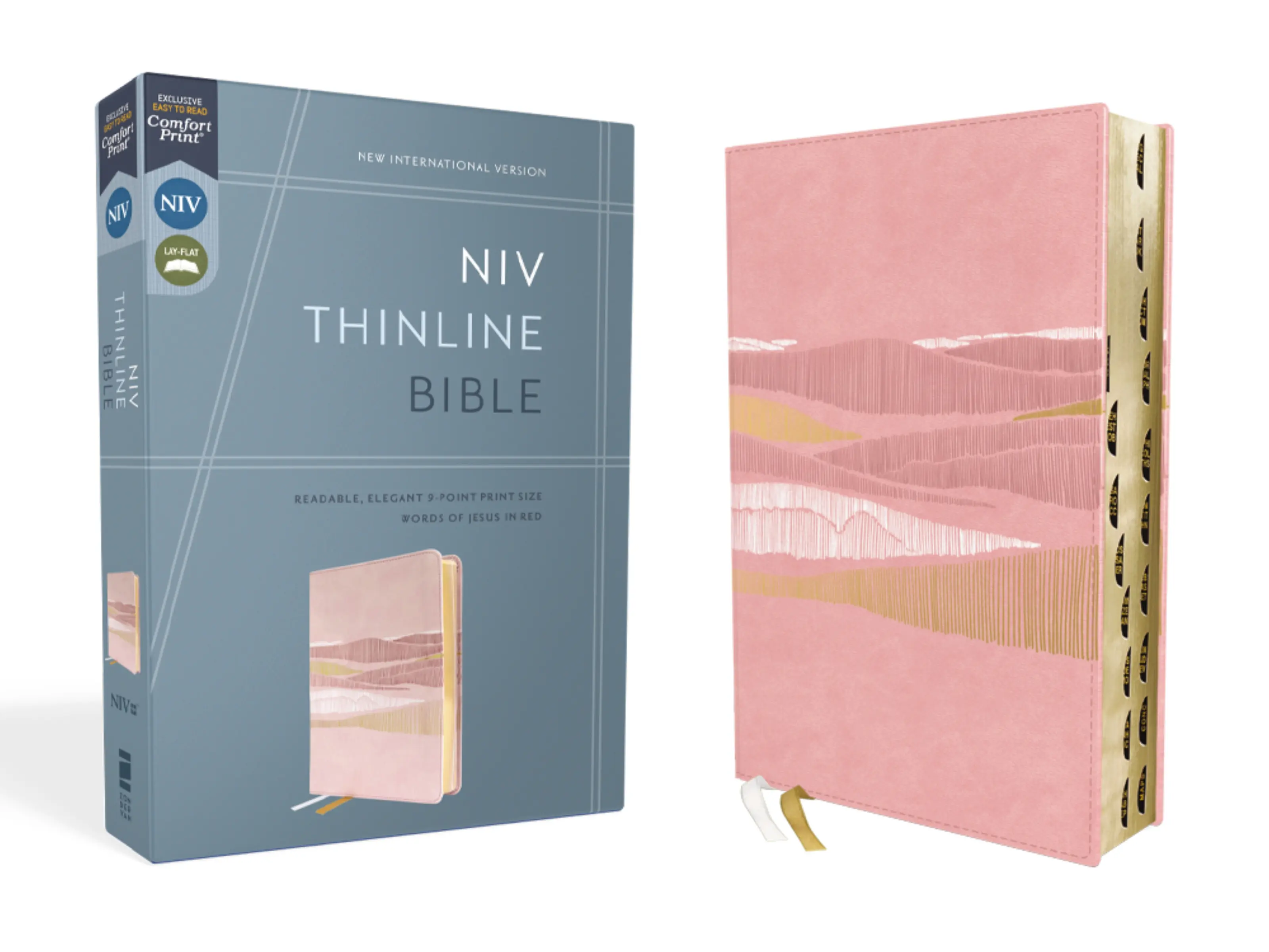 NIV, Thinline Bible, Leathersoft, Pink, Red Letter, Thumb Indexed, Comfort Print by Zondervan [Leatherbound Book]