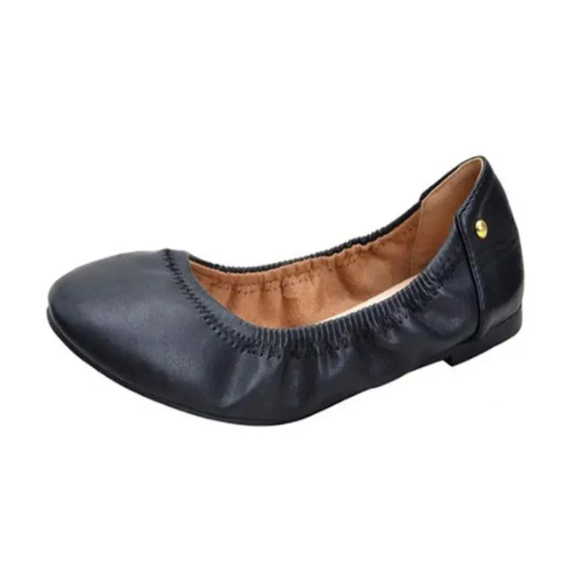 Europe and the United States wind egg roll shoes solid color thickened soft leather soft bottom women's shoes spring hundred sheep grain flat shallow mouth bending shoes boat shoes