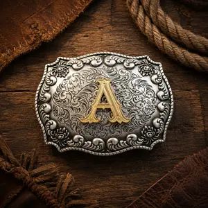 Western Cowboy Belt Buckle with Gold Plated Initial Letter, Vintage A–Z Personalized Belt Buckle for Men Women, Cowgirl Western Accessories Gift