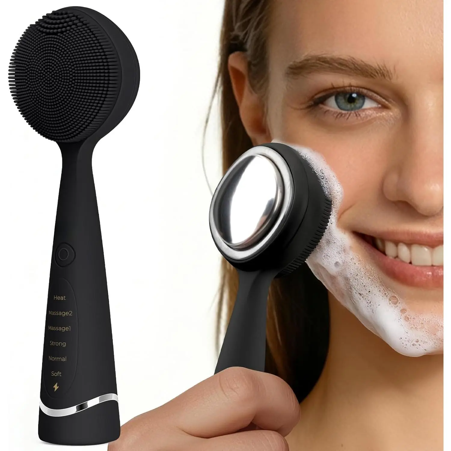 Facial Cleansing Brush with 42° Constant‑Temperature Heating – Rechargeable Silicone Face Scrubber for Deep Pore Cleaning, Waterproof Vibrating Exfoliator for Women & Men