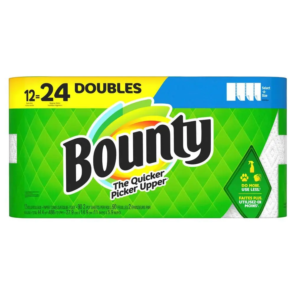 White Select-A-Size Paper Towels Bulk, 12 Double Rolls Kitchen Pack, Absorbent Eco-Friendly Home & Bathroom Cleaning Supplies