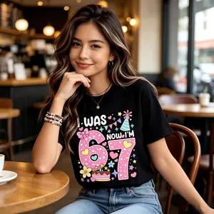 Ladies' pure cotton short-sleeved shirt, comfortable and casual#Adorable “I Was 6 Now I’m 7” Tee