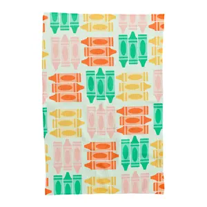 Crayon Checker Hand Towel - Microfiber, Hangable, Patterned Design in Orange, Green, and Pink Colors
