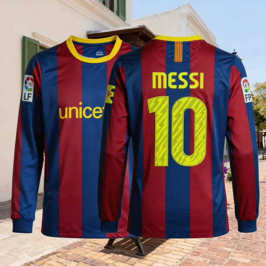 Messi 2010-11 Retro Home Away Blue Black No.10 Short-sleeved Long-sleeved Soccer Jerseys