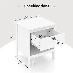COSTWAY - 2-tier Wood Nightstand with Drawer and Open Storage Shelf for Bedroom-White