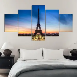 Eiffel Tower Pattern Canvas Unframed Painting, 5 Counts/set Modern Art Poster Print, Wall Art Decoration for Home Living Room Bedroom Office, Ornaments
