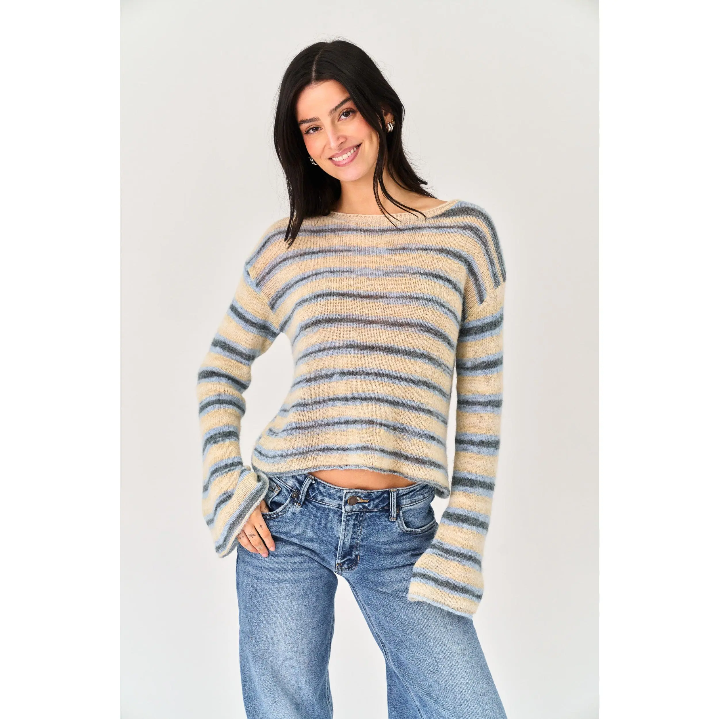 madlin long sleeve top blue stripe - TikTok Shop