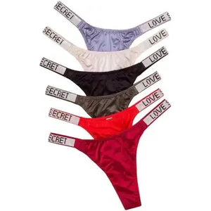 Women's 6-Pack Low-Waist Solid Cotton Thongs - Breathable Stretch Panties with Rhinestone Straps and Lace Details