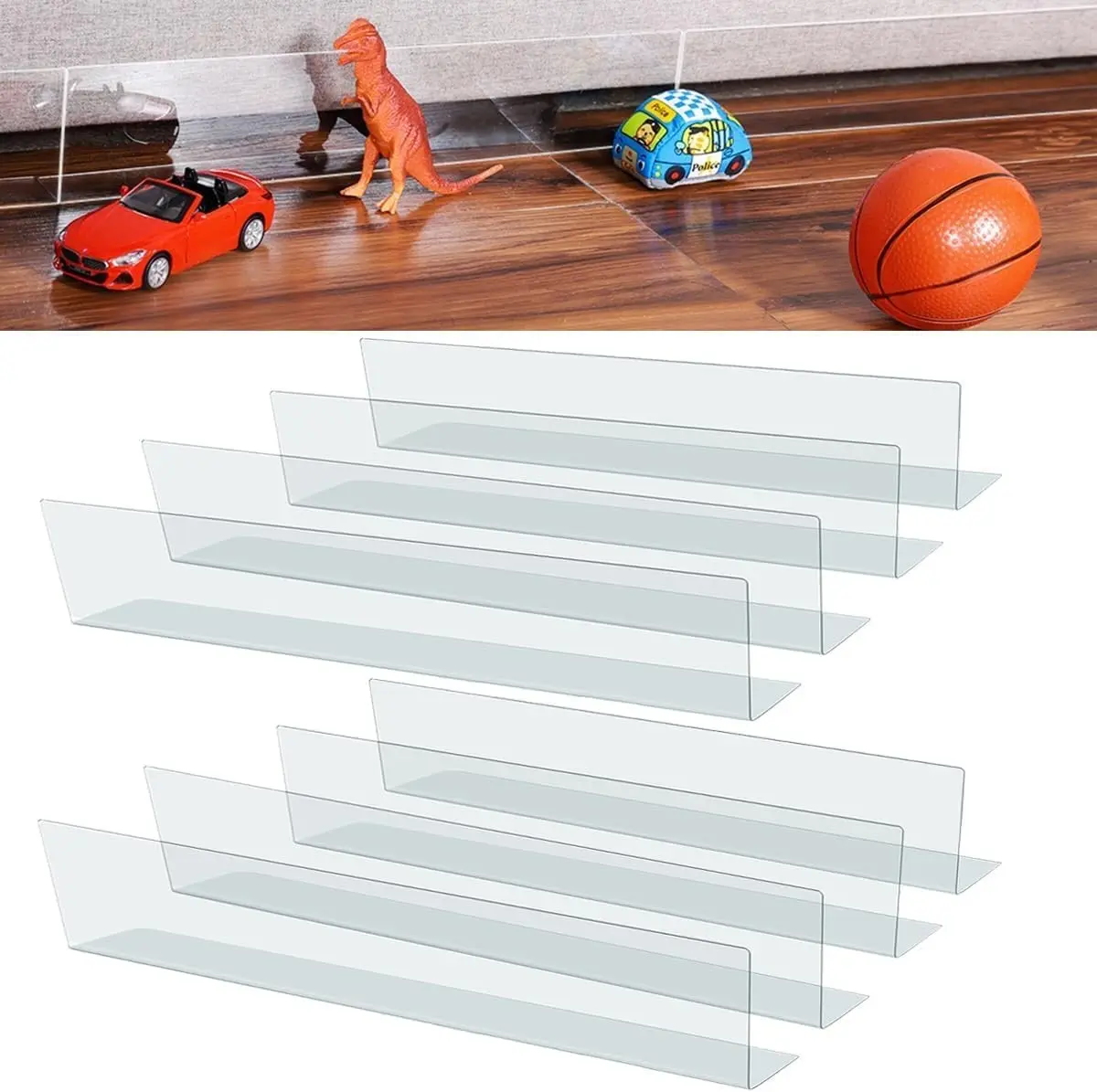 8-Pack Clear Under Couch Blocker 3.2" H x126 L Toy & Pet Gap Barrier for Bed
