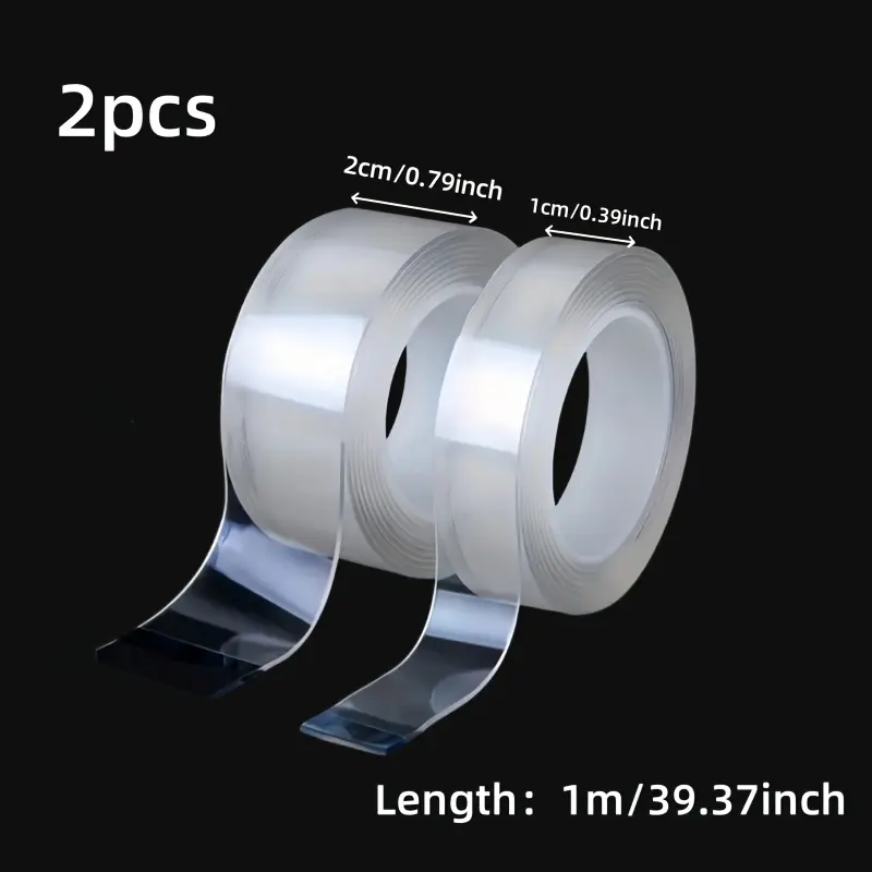 2pcs Double-Sided High Strength Reusable Adhesive Tape - Residue-Free, Waterproof, Multifunctional for Home, Office Use (Ideal for Wall Decoration, Home Organization), Reusable Tape