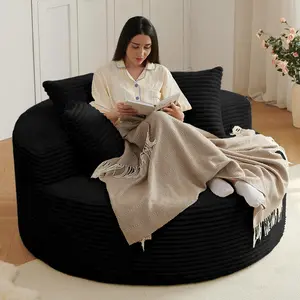 55" W Corduroy Single Foam Sofa Oversized Round Chair w Pillows Modern Sleeper for Living Room Lounge Nursery Projection Room
