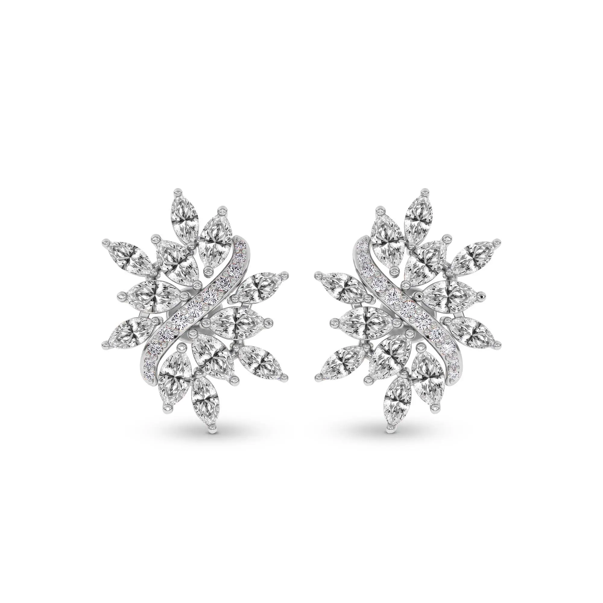 Lab Diamond Fashion Earrings Platinum 5Ct Wisteria Flower Fashion Lab Diamond Stud Earrings F-G Color, VS Diamond, IGI Certified - Friendly Diamonds