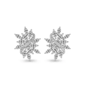 Lab Diamond Fashion Earrings Platinum 6Ct Wisteria Flower Fashion Lab Diamond Stud Earrings F-G Color, VS Diamond, IGI Certified - Friendly Diamonds