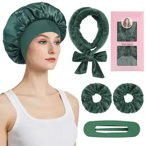 Velvet Heatless Hair Curler Set - 5Pcs No Heat Curlers for Heatless Curls Overnight Hair Curlers to Sleep In for Curls Heatless Curling Set with Scrunchies Clip and Satin Bonnet