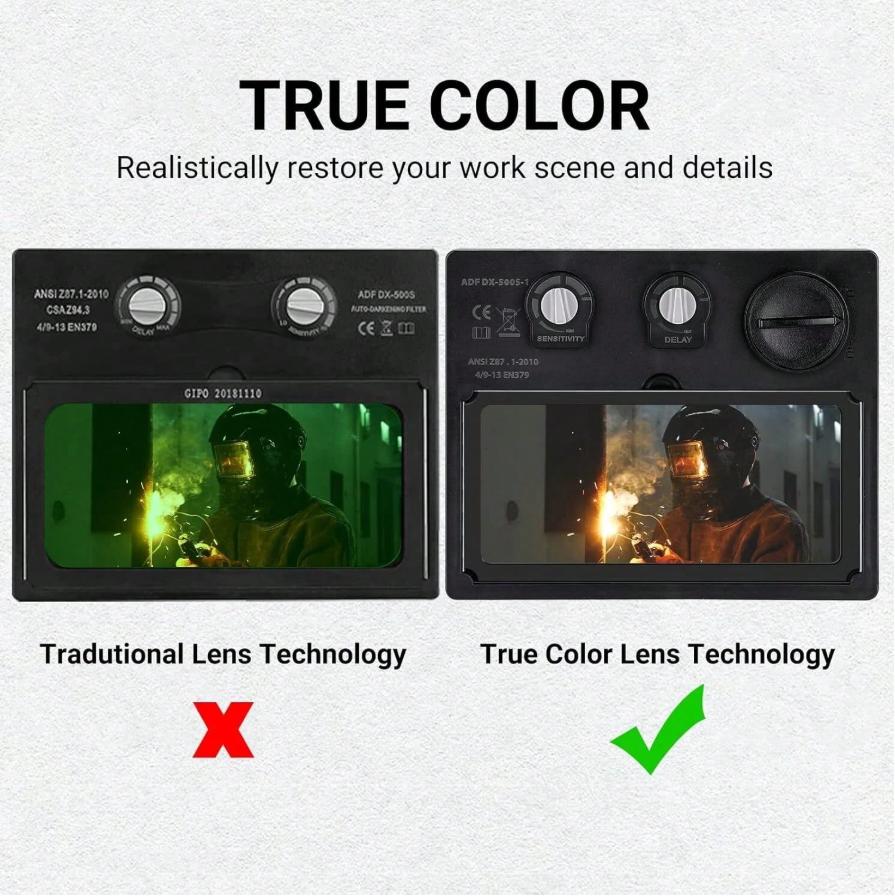 Solar-Powered True Color Auto-Darkening Welding Helmet For TIG, MIG, And ARC, fixed shade welding hood