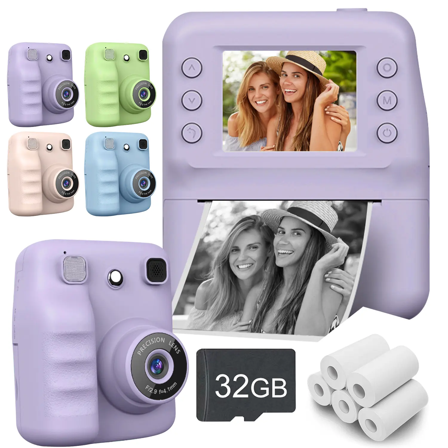 Kids Camera Instant Print, 2.4''1080P HD Kids Digital Camera, Birthday Kids Toys Gifts for Boys & Girls Age 3-12，(two options to choose from:Single machines，or Single machines+32GB Card+5 Printer Paper sets)toys Camera