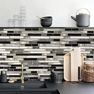 Peel and Stick Wallpaper Kitchen Backsplash Wallpaper 17.7inchx118.1''Tile Contact Paper Kitchen Wallpaper Bathroom Wallpaper Waterproof Countertop Wallpaper for Kitchen,Black\/Gray