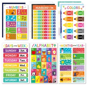 18-Piece Kids' Educational Poster Set - Cartoon Wall Decals for Early Learning, English Alphabet, Numbers, Shapes & More | Vibrant Classroom or Nursery Decor
