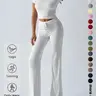 Women's Basic Minimalist Solid Short Sleeve Two-piece Set, Casual Round Neck Crop Tee & Drawstring High Waist Trousers for Daily Wear, Ladies Summer Clothes, Womenswear