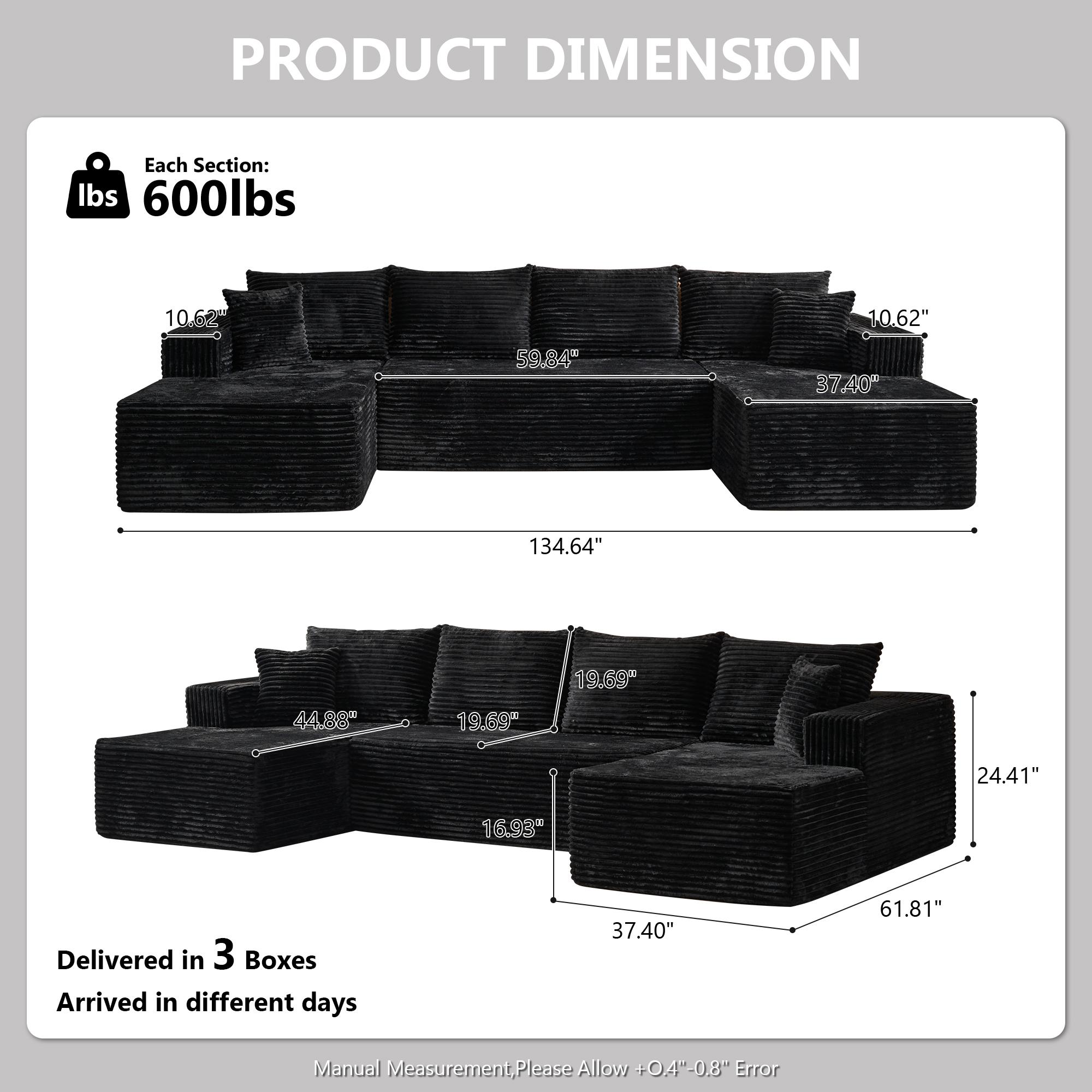 CAODOC 134'' Modular Sectional Couch Viral U-shaped Sofa Chaise Lounge Boneless Upholstered 4 Seater Couch for Living Room Cozy Upgrade No Assembly Needed