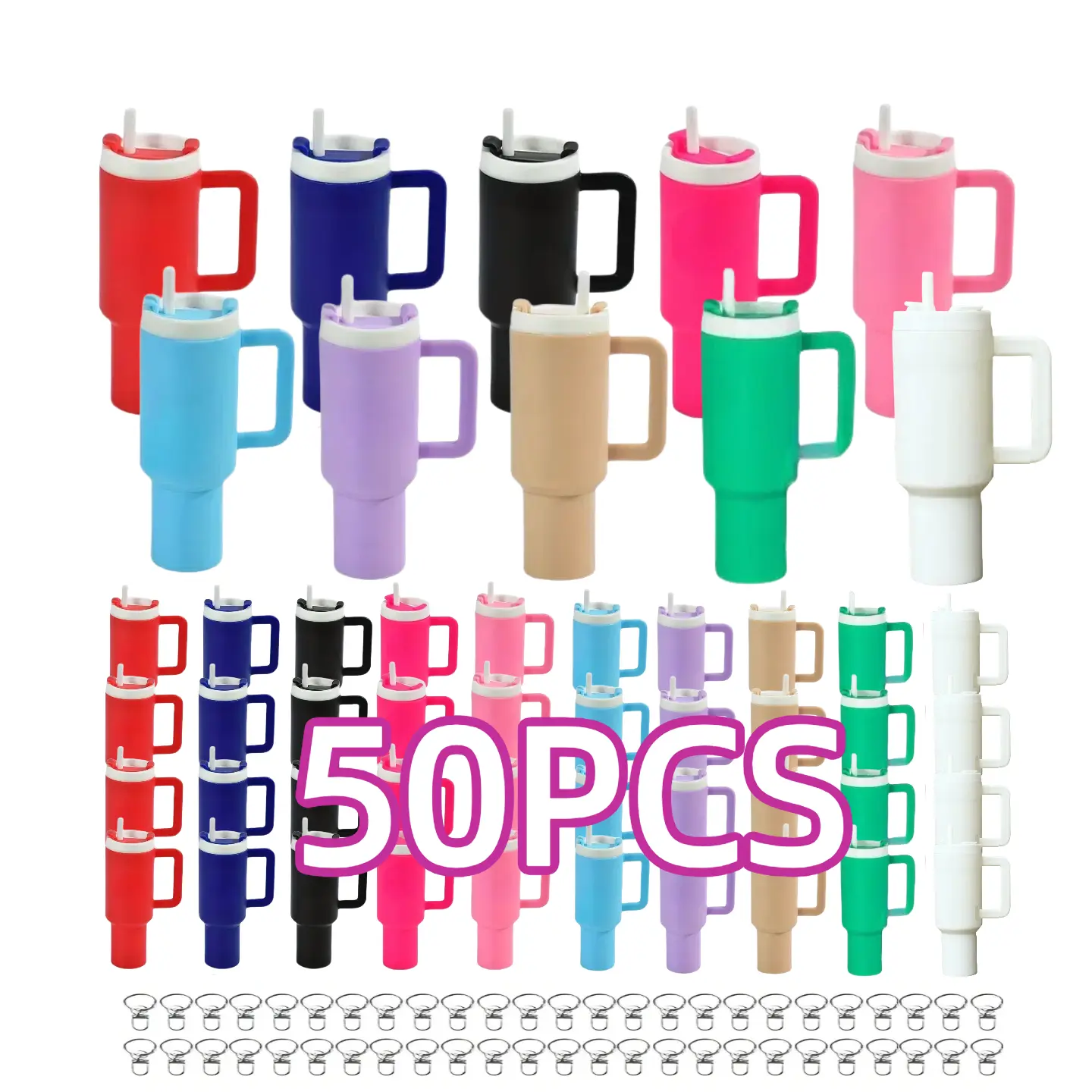 Plastic Refillable Pocket-Sized Water Bottle with Strap Label, 50pcs Colorful Mini Cup Keychains with Handles - Multifunctional Lipstick & Accessory Rings (Red,Black,Purple,Blue,Pink) for Keys,Bags (TikTok Shop Find)