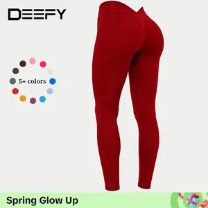 DEEFY LJ V-Back Scrunch Butt Leggings Women's High Waisted Tummy Control Workout Pants