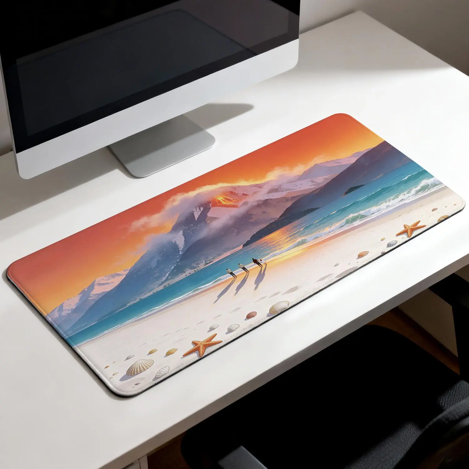 LIVEKEY Upgraded Plastic Gaming Mousepad - Rectangular 31.5x15.75in/80x40cm, 3D Banana Shape Gaming Accessory with Pink Fantasy Butterfly Design, Non-Slip Rubber Base, Stitched Edges, Smooth Tracking Surface, Premium Office Desk Accessory